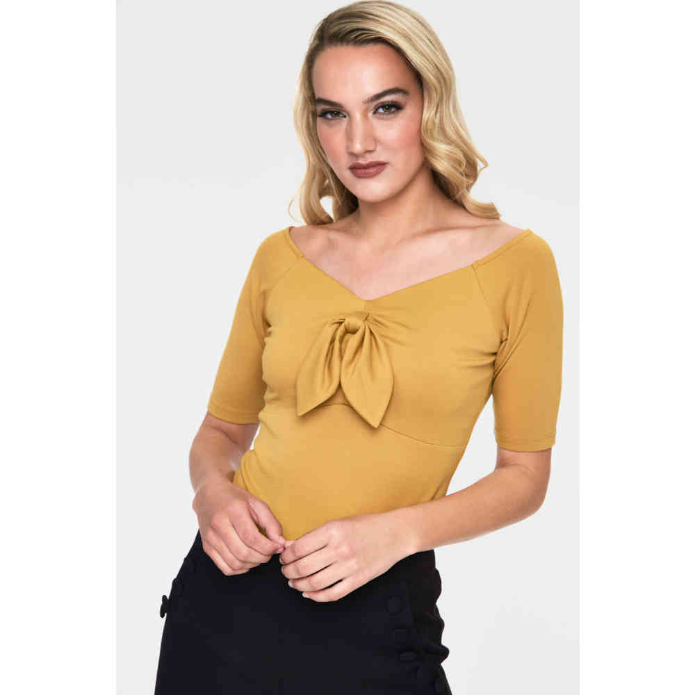 Voodoo Vixen - Anika Mustard Tie Front Top - Geel